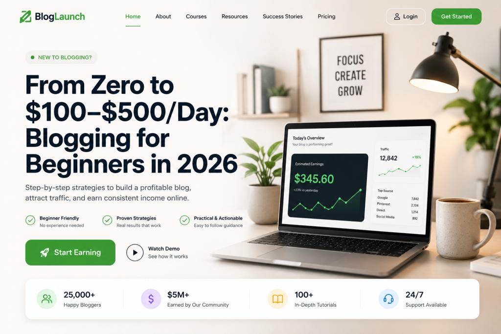 From Zero to $100–$500/Day: Blogging for Beginners in 2026