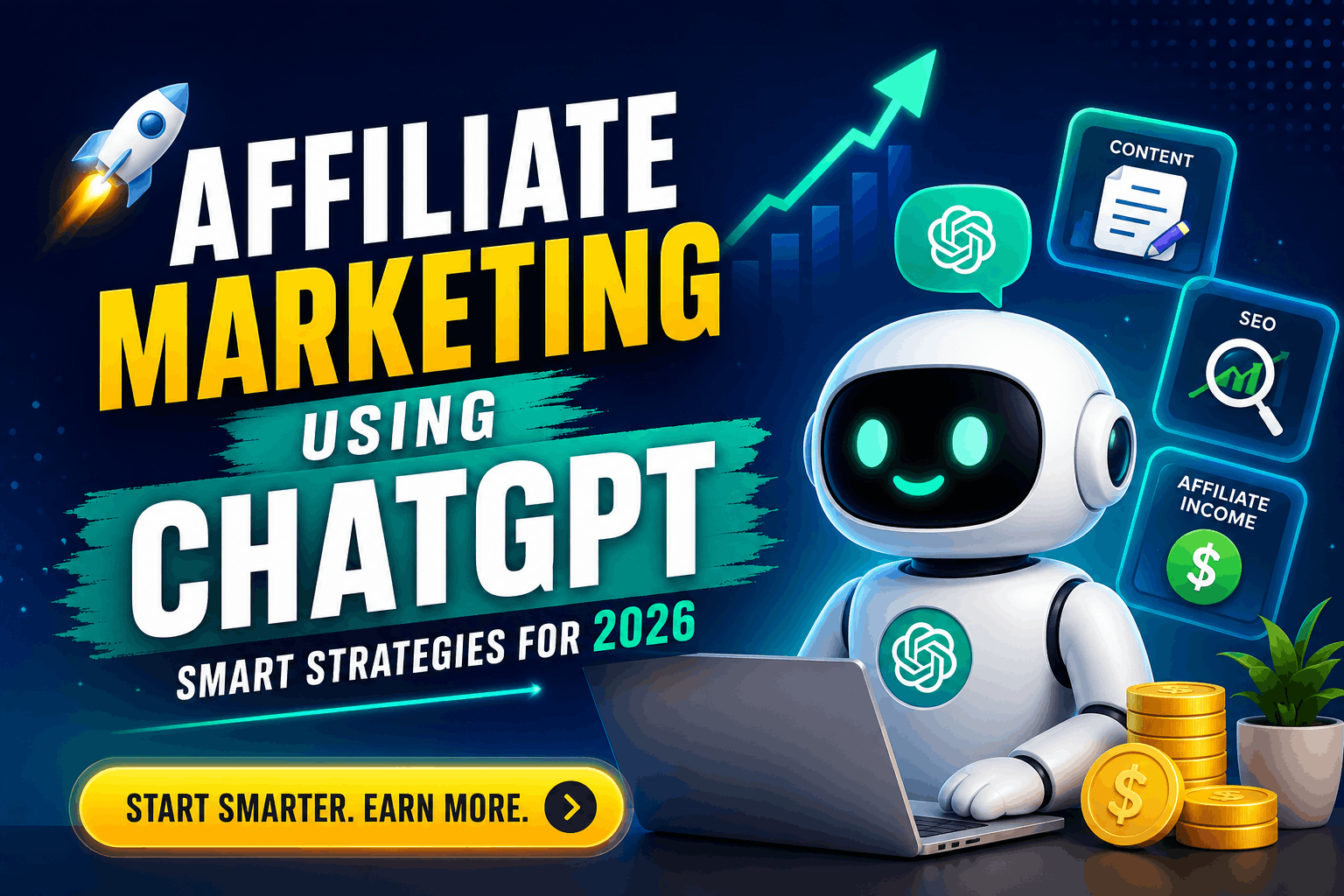 Affiliate Marketing Using ChatGPT in 2026 showing AI-powered content creation, SEO strategies, affiliate workflow, and digital marketing growth.
