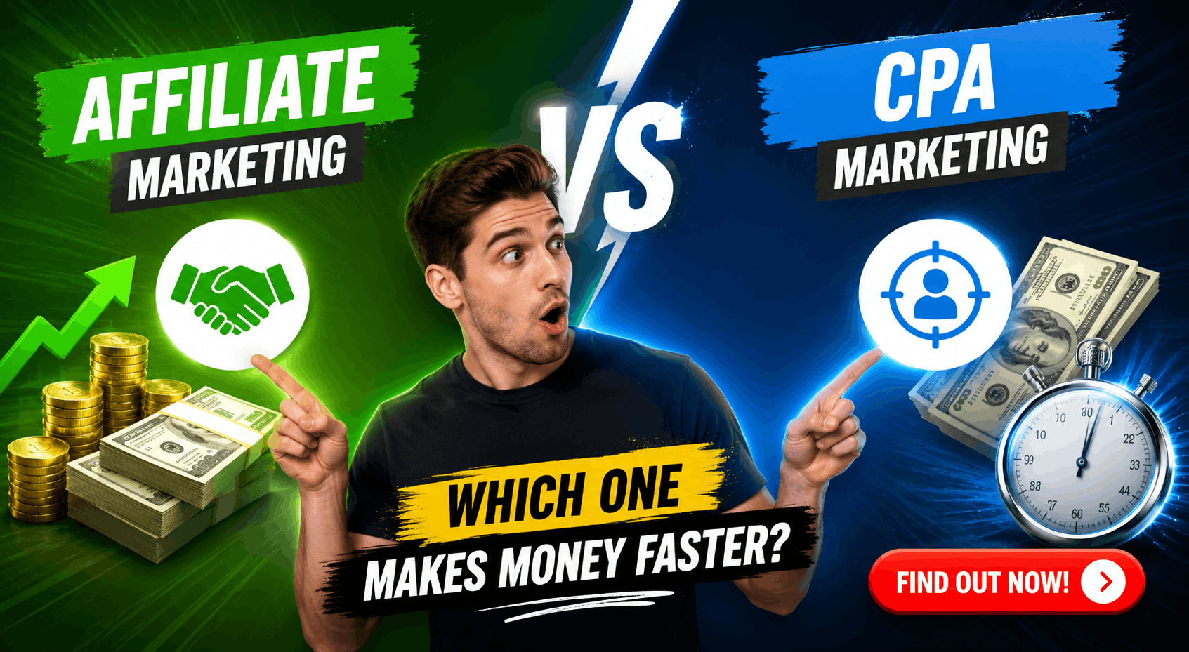Affiliate Marketing vs CPA Marketing comparison showing which online income model makes money faster for beginners