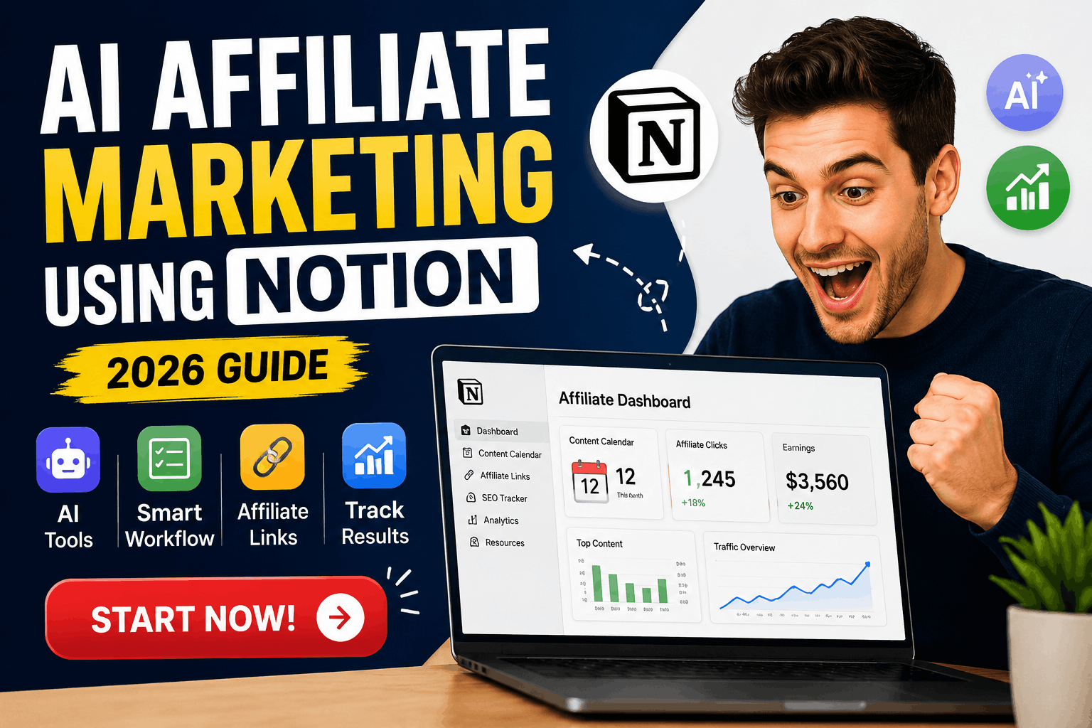 How to Start AI Affiliate Marketing Using Notion in 2026 with AI tools, content planning dashboard, SEO workflow, affiliate link management, and productivity system for beginners