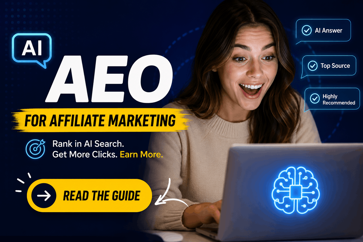 Featured image for the complete guide on Answer Engine Optimization (AEO) for Affiliate Marketing, covering AI search optimization, E-E-A-T, Google AI Overviews, and strategies to improve visibility in AI-powered search.