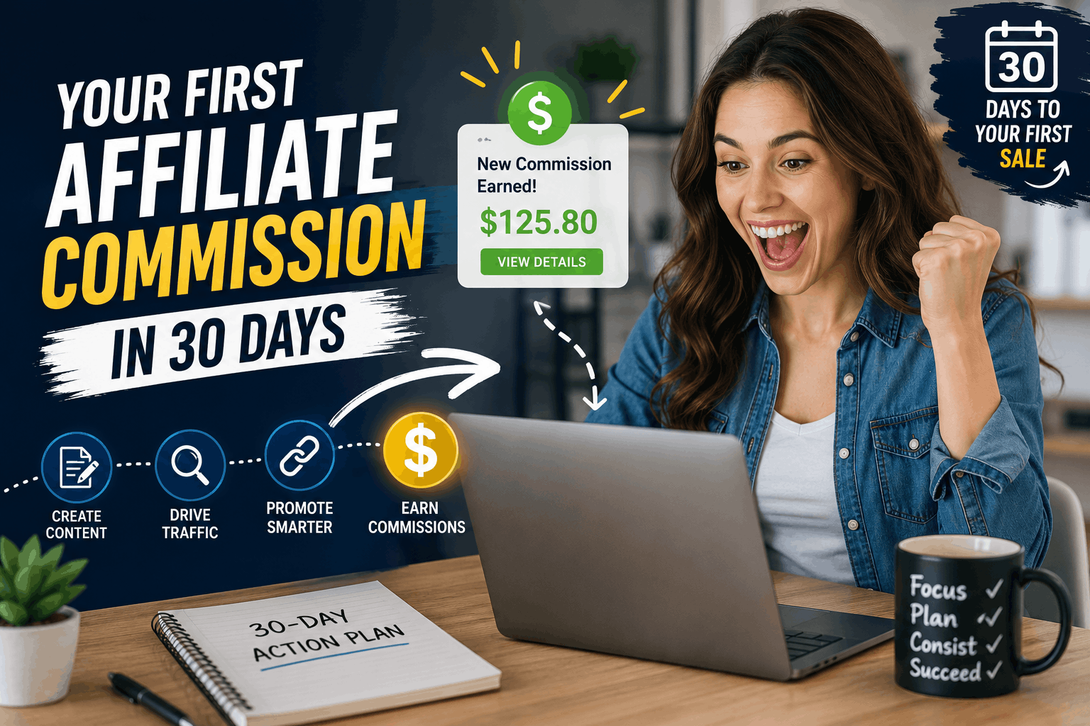 How to Earn Your First Affiliate Commission in 30 Days with a step-by-step affiliate marketing roadmap for beginners