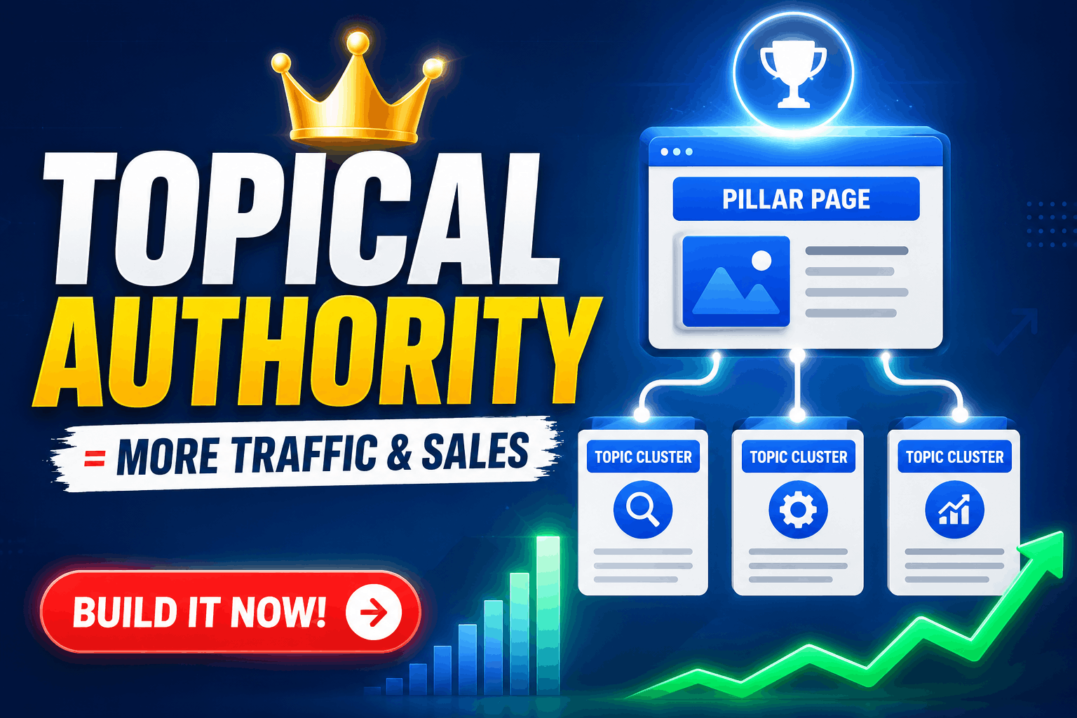 Why Topical Authority Is the Secret to Affiliate Marketing Success with pillar pages, content clusters, and SEO strategy illustration