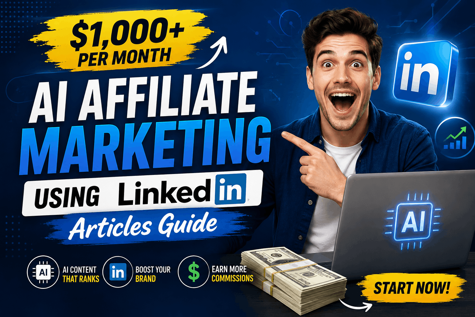 AI affiliate marketing using LinkedIn Articles guide showing AI-powered content creation and affiliate growth strategy