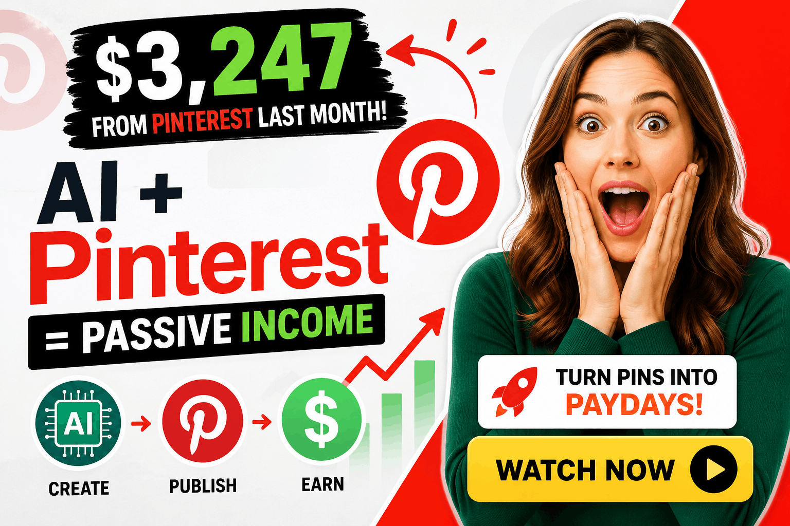 AI affiliate marketing with Pinterest Pins showing AI-powered content creation, Pinterest SEO strategy, evergreen traffic growth, and passive affiliate income