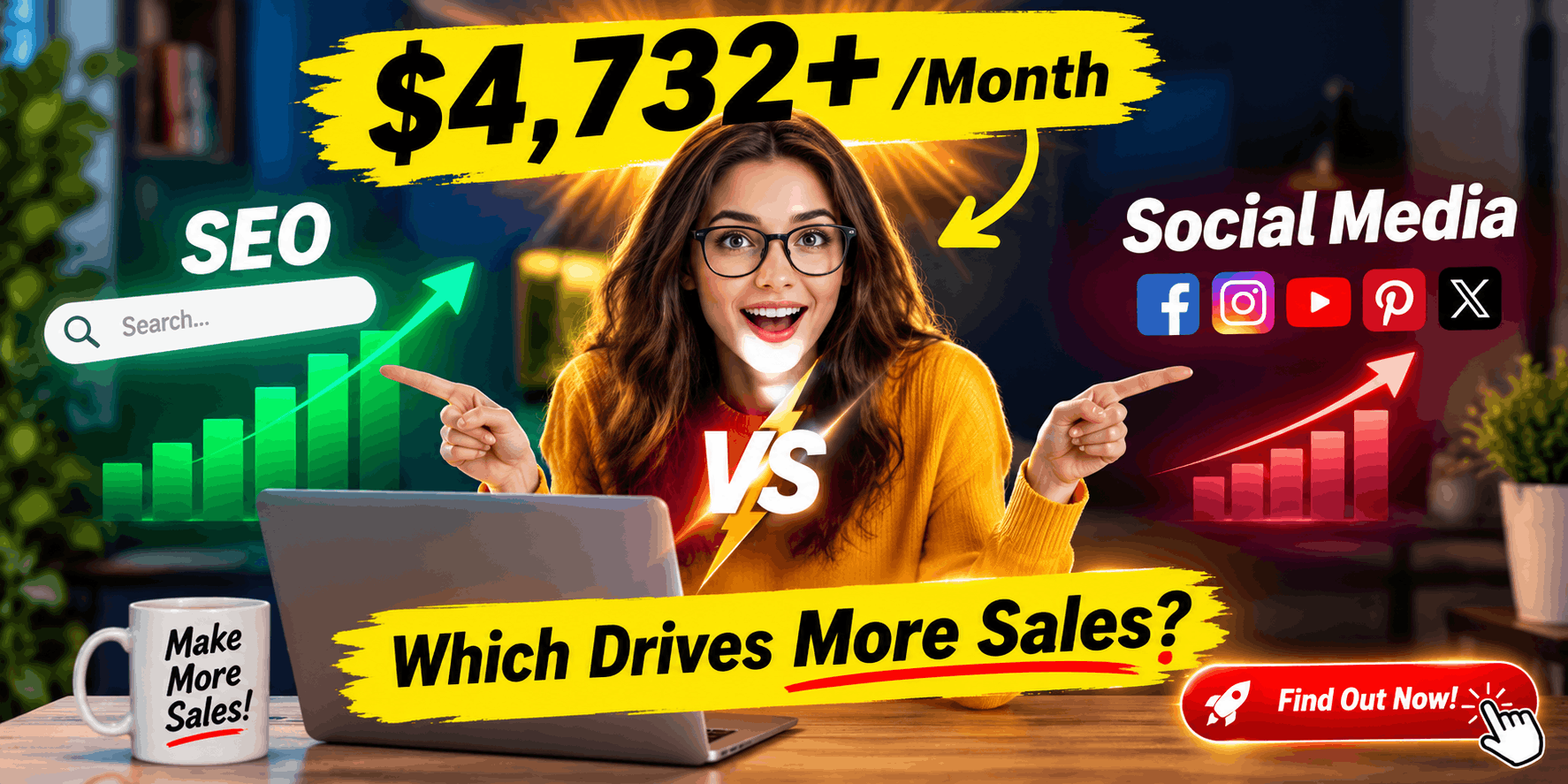 SEO vs Social Media for Affiliate Marketing comparison showing organic traffic and social media traffic driving affiliate sales
